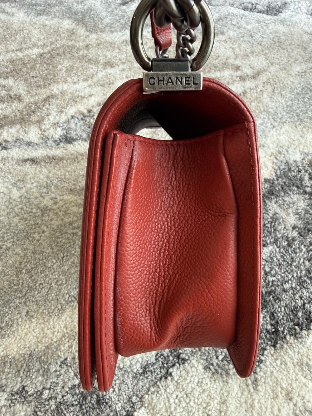 CHANEL Quilted Boy Flap Crossbody in Deep Red with Antique-Silver Hardware - Picture 5 of 16